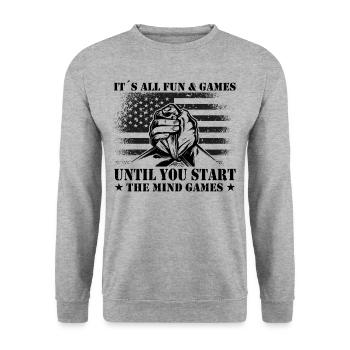 Armwrestler USA-Flaggen-Handdrücken - Unisex Pullover - Weißgrau meliert - Vorne - Alina (178cm) & Michal (187cm)