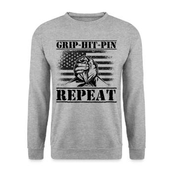 Armwrestler USA-Flaggen-Handdrücken - Unisex Pullover - Weißgrau meliert - Vorne - Alina (178cm) & Michal (187cm)