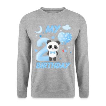 Deuxième anniversaire des enfants Garçons Panda Cadeau - Sweat-shirt Unisexe - gris chiné - Devant - Alina (178cm) & Michal (187cm)