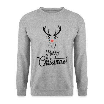 Weihnachts Rentier mit roter Nase - Unisex Pullover - Weißgrau meliert - Vorne - Alina (178cm) & Michal (187cm)