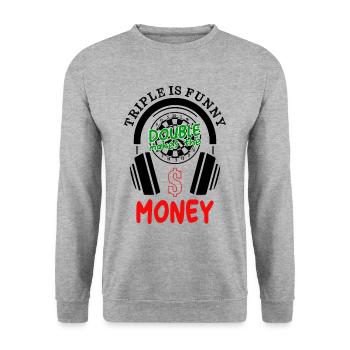 Lustiges Darts Dart Kopfhörer Motiv - Unisex Pullover - Weißgrau meliert - Vorne - Alina (178cm) & Michal (187cm)