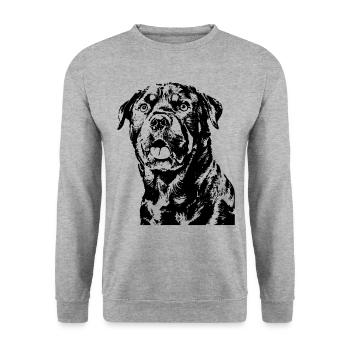 Image d’un Rottweiler dans un logo classique. - Sweat-shirt Unisexe - gris chiné - Devant - Alina (178cm) & Michal (187cm)