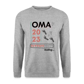 Oma 2023 loading... - Unisex Pullover - Weißgrau meliert - Vorne - Alina (178cm) & Michal (187cm)