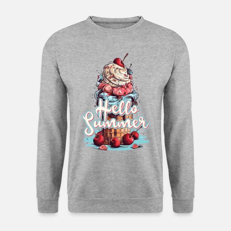 Hello Summer Eis Eiscreme Eisdiele - Unisex Pullover - Weißgrau meliert