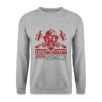Feuerwehr Feuerwehrmann 1963 Geboren Geburtstag - Unisex Pullover - Weißgrau meliert - Vorne - Alina (178cm) & Michal (187cm)