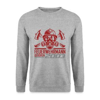 Feuerwehr Feuerwehrmann 2003 Geboren Geburtstag - Unisex Pullover - Weißgrau meliert - Vorne - Alina (178cm) & Michal (187cm)