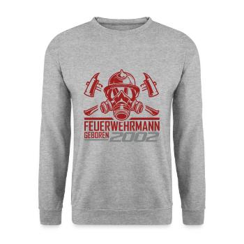 Feuerwehr Feuerwehrmann 2002 Geboren Geburtstag - Unisex Pullover - Weißgrau meliert - Vorne - Alina (178cm) & Michal (187cm)