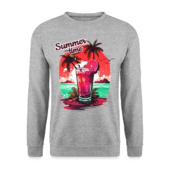 Summer Time Cocktail Strand Urlaub Geschenk - Unisex Pullover - Weißgrau meliert - Vorne - Alina (178cm) & Michal (187cm)