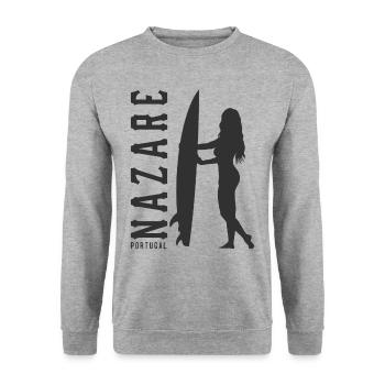 Nazare Surfer Girl Portugal - Sweat-shirt Unisexe - gris chiné - Devant - Alina (178cm) & Michal (187cm)