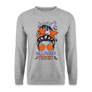 Halloween Teacher Funny Halloween Saying - Unisex Sweatshirt - salt & pepper - Front - Alina (178cm) & Michal (187cm)