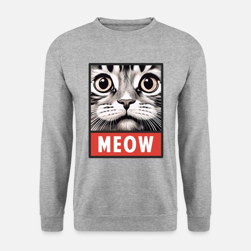 MEOW Miau Niedliches Katzengesicht Geschenkidee - Unisex Pullover - Weißgrau meliert