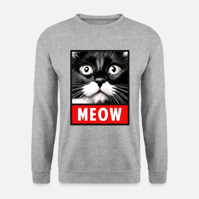 MEOW Miau Niedliches Katzengesicht - Unisex Pullover - Weißgrau meliert