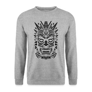 Tribal Tiki Maori Masque Polynésien Rétro Polynésien - Sweat-shirt Unisexe - gris chiné - Devant - Alina (178cm) & Michal (187cm)