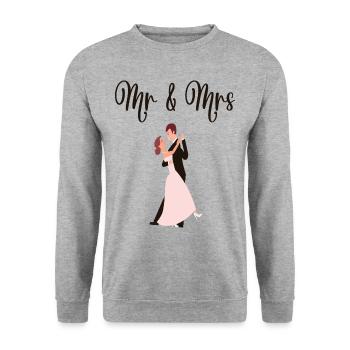Mr & Mrs Hochzeit Verlobung Heiraten - Unisex Pullover - Weißgrau meliert - Vorne - Alina (178cm) & Michal (187cm)