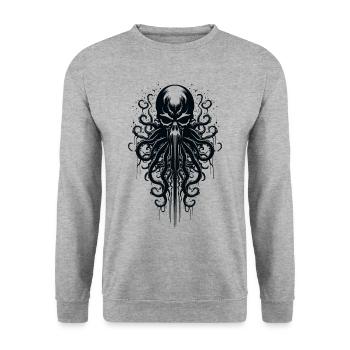 Skull Octopus Squid Animal Tattoo Gothpunk - Unisex Sweatshirt - salt & pepper - Front - Alina (178cm) & Michal (187cm)