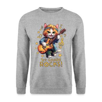 Back-to-school school enrollment cat kitten - Unisex Sweatshirt - salt & pepper - Front - Alina (178cm) & Michal (187cm)