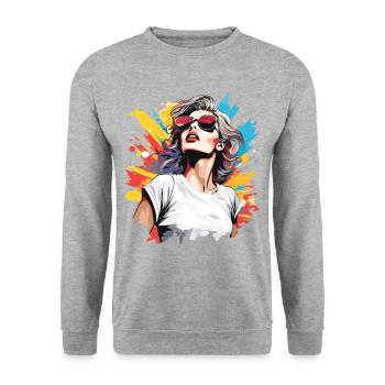 Femme heureuse dans un style rétro vintage coloré - Sweat-shirt Unisexe - gris chiné - Devant - Alina (178cm) & Michal (187cm)