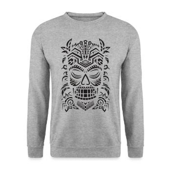 Masque Tiki - Sweat-shirt Unisexe - gris chiné - Devant - Alina (178cm) & Michal (187cm)