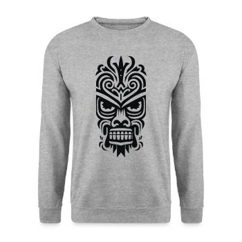 Masque Tiki - Sweat-shirt Unisexe - gris chiné - Devant - Alina (178cm) & Michal (187cm)