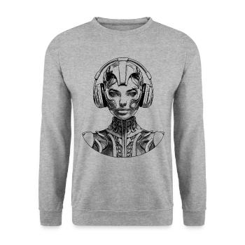 T-Shirt: Frau im Street-Fashion-Stil der Zukunft. - Unisex Pullover - Weißgrau meliert - Vorne - Alina (178cm) & Michal (187cm)