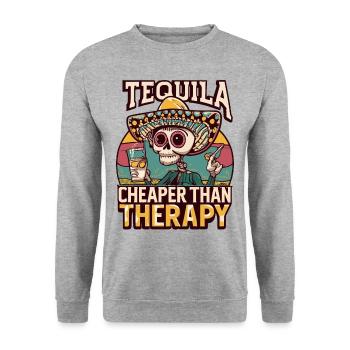 Funny saying: Tequila is Cheaper Than Therapy - Unisex Sweatshirt - salt & pepper - Front - Alina (178cm) & Michal (187cm)