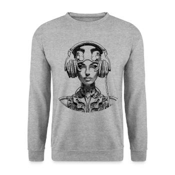Cool sci-fi cyborg portrait shirt for music fans - Unisex Sweatshirt - salt & pepper - Front - Alina (178cm) & Michal (187cm)