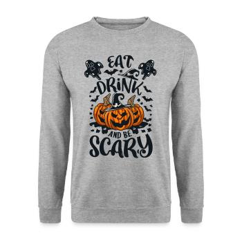 Mangez, buvez et effrayez - Halloween Spruch - Sweat-shirt Unisexe - gris chiné - Devant - Alina (178cm) & Michal (187cm)