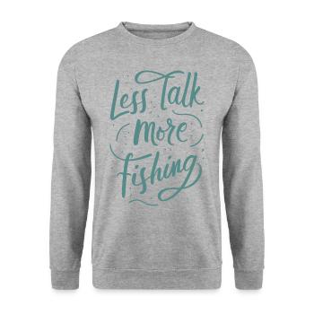 Less Talk More Fishing Angelbekleidung - Unisex Pullover - Weißgrau meliert - Vorne - Alina (178cm) & Michal (187cm)