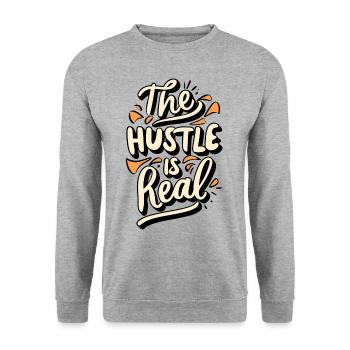 The Hustle is Real Lustiger Spruch - Unisex Pullover - Weißgrau meliert - Vorne - Alina (178cm) & Michal (187cm)