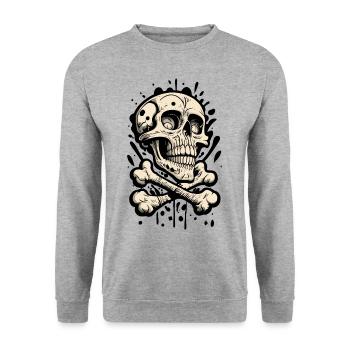 Totenkopf Skull And Bones Totenschädel - Unisex Sweatshirt - salt & pepper - Front - Alina (178cm) & Michal (187cm)