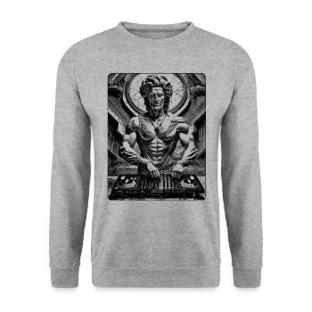 Urbanes Streetwear Zeus DJ Shirt: Hip-Hop Vibes - Unisex Pullover - Weißgrau meliert - Vorne - Alina (178cm) & Michal (187cm)