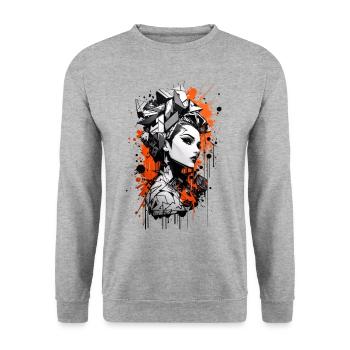 Abstract Colorful Young Woman Graffiti Art - Unisex Sweatshirt - salt & pepper - Front - Alina (178cm) & Michal (187cm)