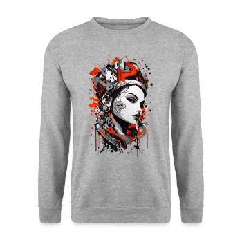 Abstract Colorful Young Woman Graffiti Art - Unisex Sweatshirt - salt & pepper - Front - Alina (178cm) & Michal (187cm)