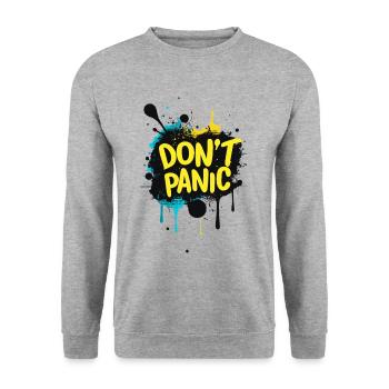 Don't Panic! Lustiger Spruch Zitat Statement - Unisex Pullover - Weißgrau meliert - Vorne - Alina (178cm) & Michal (187cm)