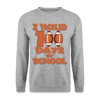 100. Tag Des Schulfußballkostüms 100 Schultage - Unisex Pullover - Weißgrau meliert - Vorne - Alina (178cm) & Michal (187cm)