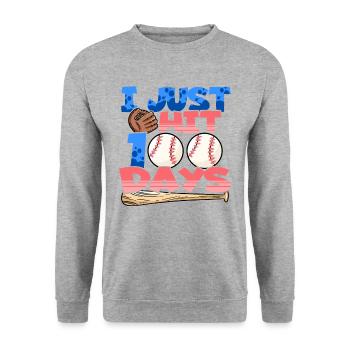 100. Tag Des Schulbaseballkostüms 100 Tage - Unisex Pullover - Weißgrau meliert - Vorne - Alina (178cm) & Michal (187cm)