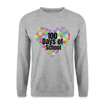 100. Tag Des Schulherzkostüms 100 Schultage - Unisex Pullover - Weißgrau meliert - Vorne - Alina (178cm) & Michal (187cm)