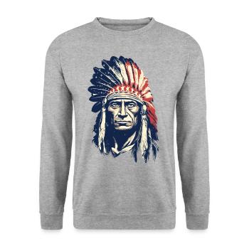 Indian Feather Headdress Native Spirit - Unisex Sweatshirt - salt & pepper - Front - Alina (178cm) & Michal (187cm)