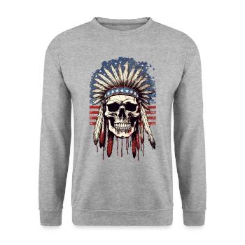 Skull Indian Chief Feather Headdress America - Unisex Sweatshirt - salt & pepper - Front - Alina (178cm) & Michal (187cm)