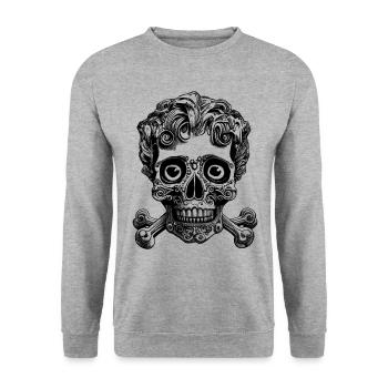 Chemise Comic Rock : Tête de mort avec breloque bouclée - Sweat-shirt Unisexe - gris chiné - Devant - Alina (178cm) & Michal (187cm)