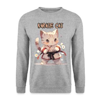 Lustige Karate Katze MMA Kawaii Kampfsport - Unisex Pullover - Weißgrau meliert - Vorne - Alina (178cm) & Michal (187cm)