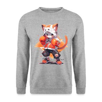 Funny Cat Boxing MMA Kawaii Martial Arts Animals - Unisex Sweatshirt - salt & pepper - Front - Alina (178cm) & Michal (187cm)