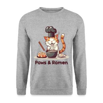Pattes et Ramen Chats Drôles Dictons D’animaux - Sweat-shirt Unisexe - gris chiné - Devant - Alina (178cm) & Michal (187cm)