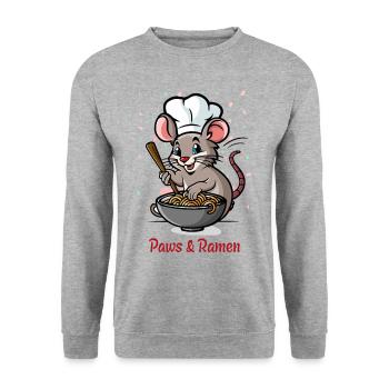 Paws and Ramen Lustige Ratte Tier Sprüche - Unisex Pullover - Weißgrau meliert - Vorne - Alina (178cm) & Michal (187cm)