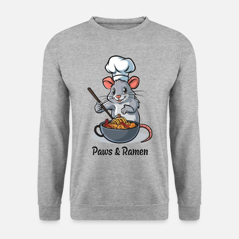Paws and Ramen Lustige Ratte Tier Sprüche - Unisex Pullover - Weißgrau meliert