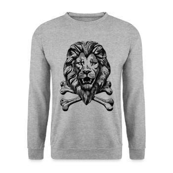 Freiheitsrausch-Shirt: Löwe im Piraten-Look - Unisex Pullover - Weißgrau meliert - Vorne - Alina (178cm) & Michal (187cm)