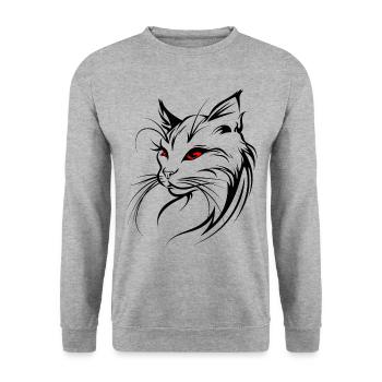 Katze Silhouette Umriss Zeichnung Lineart Kunst - Unisex Pullover - Weißgrau meliert - Vorne - Alina (178cm) & Michal (187cm)