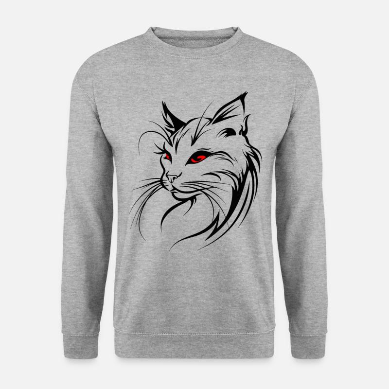 Katze Silhouette Umriss Zeichnung Lineart Kunst - Unisex Pullover - Weißgrau meliert