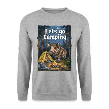 Lets Go Camping Wild Boar Adventure Camping - Unisex Sweatshirt - salt & pepper - Front - Alina (178cm) & Michal (187cm)