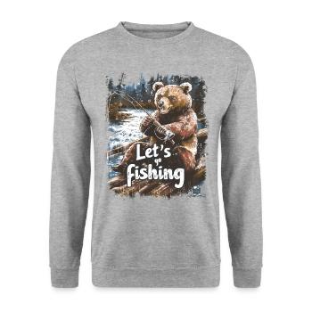 Let's Go Fishing Bear Fishing Fishing - Unisex Sweatshirt - salt & pepper - Front - Alina (178cm) & Michal (187cm)